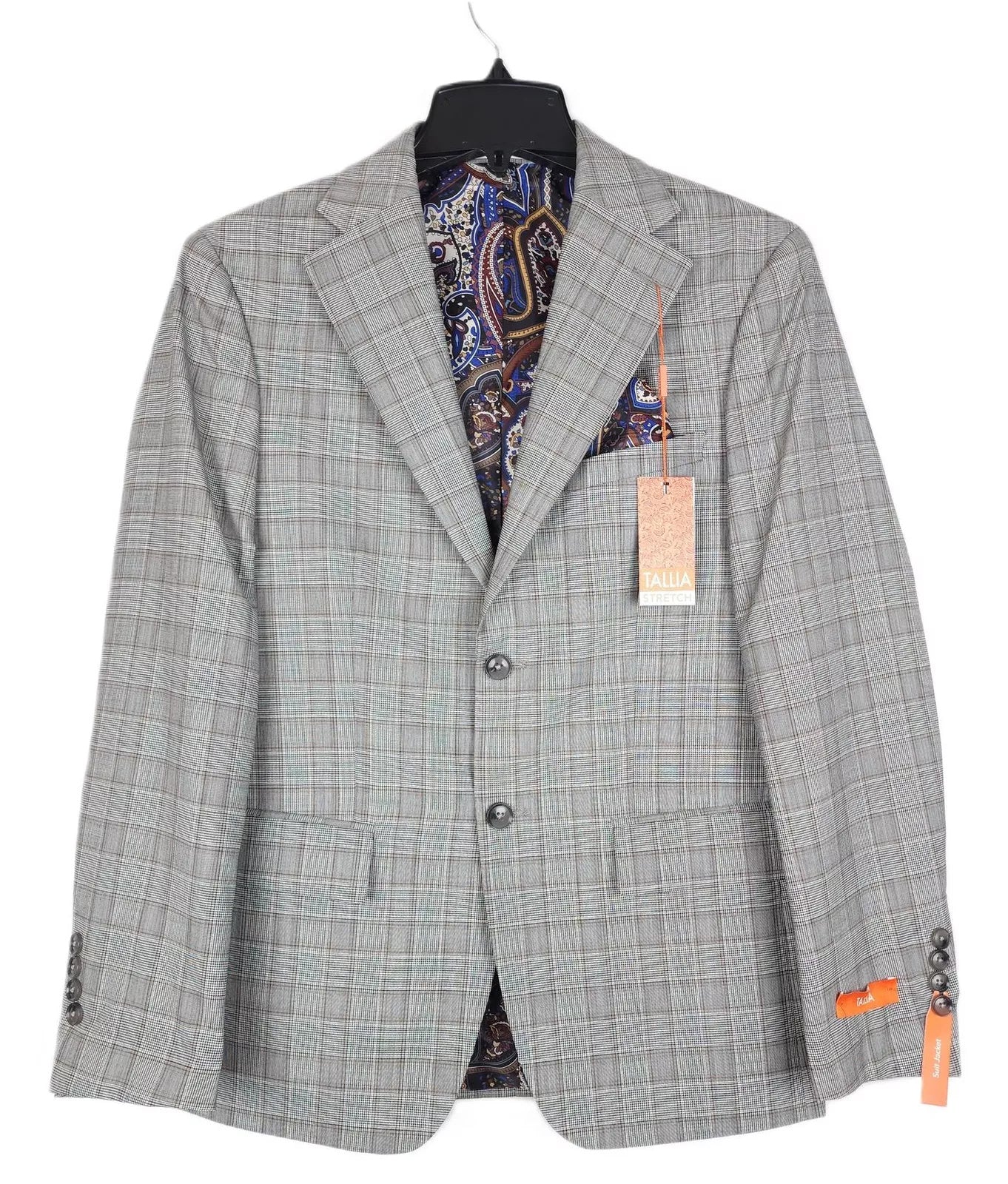 Tallia Men's Slim Fit Wool Sport Coat Suit Jacket Brown Grey 36S