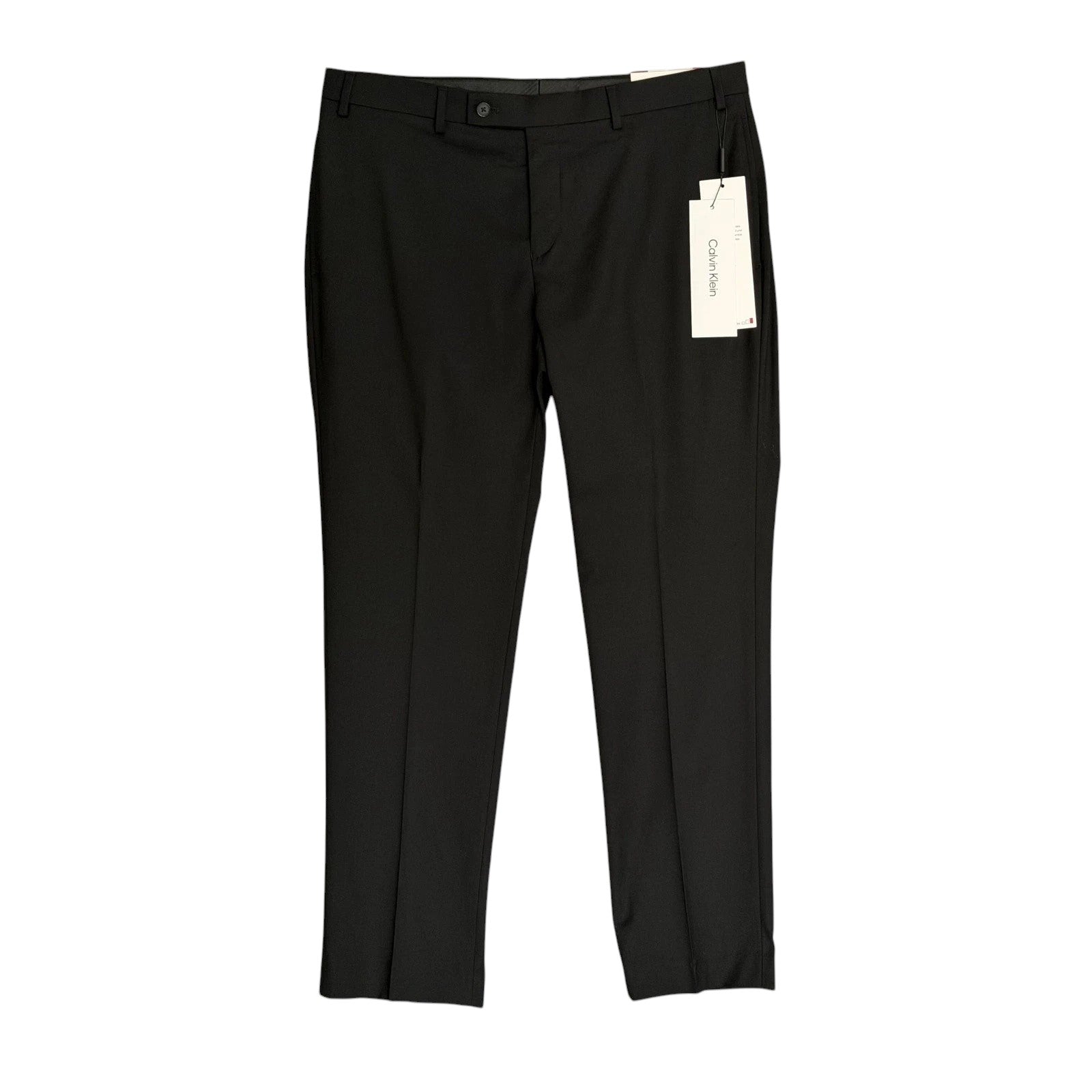 Calvin Klein Mens Slim fit Dress Pants 46 / 34 Black Solid Stretch