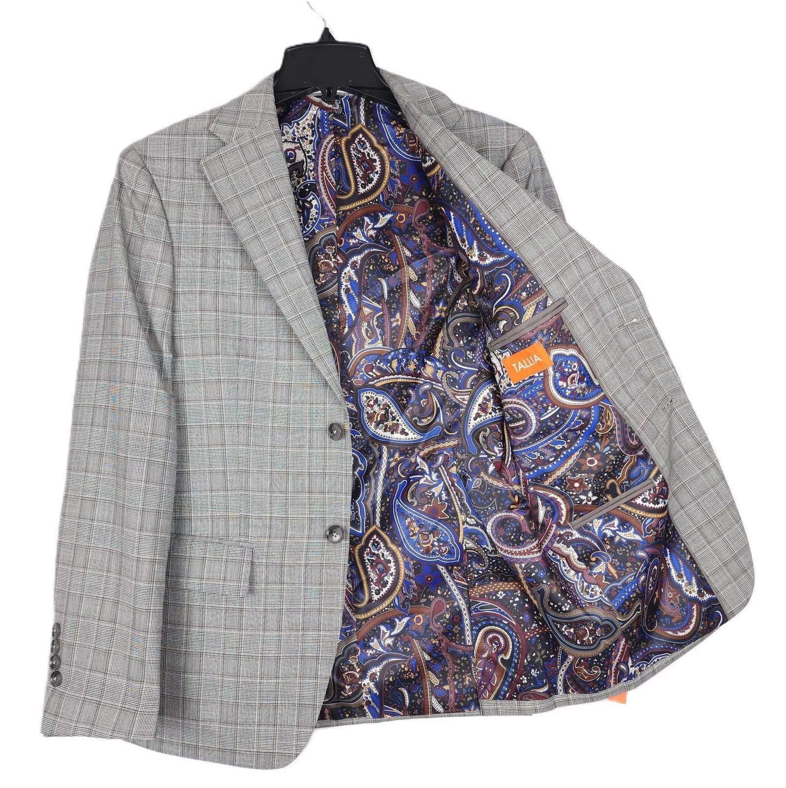 Tallia Men's Slim Fit Wool Sport Coat Blazer Grey Brown 36S Plaid