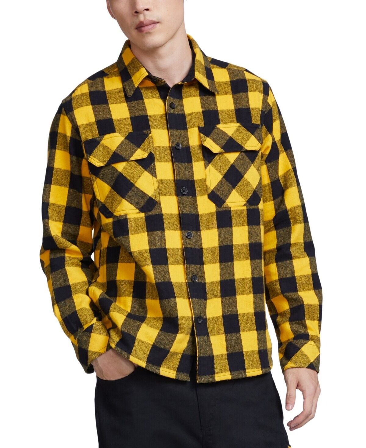 Caterpillar Men's Buffalo Check Heavyweight Flannel Shirt Yellow Black Medium