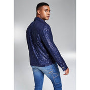 And Now This Jerome Lamaar Men's Sequin Trucker Jacket Dark Blue Large