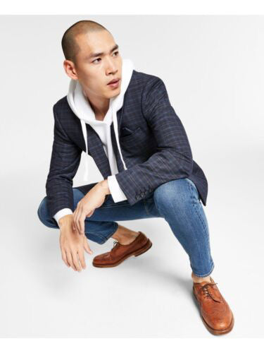 Bar III Men's Slim-Fit Plaid Blazer Sport Coat 36S Blue Plaid