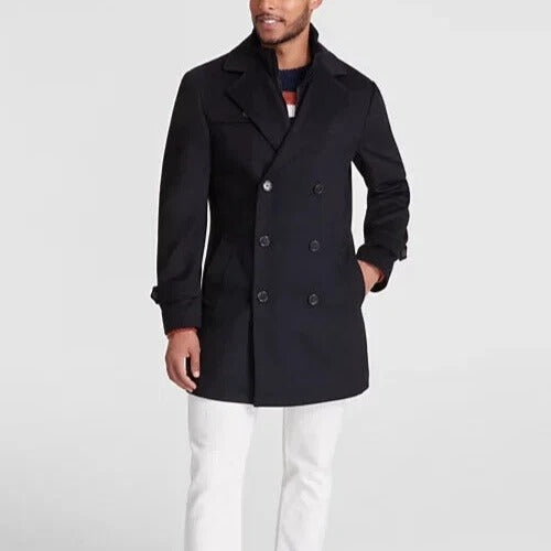 Michael Kors Mens Classic-Fit Wool Bib Double Breasted Overcoat Coat 46R Black