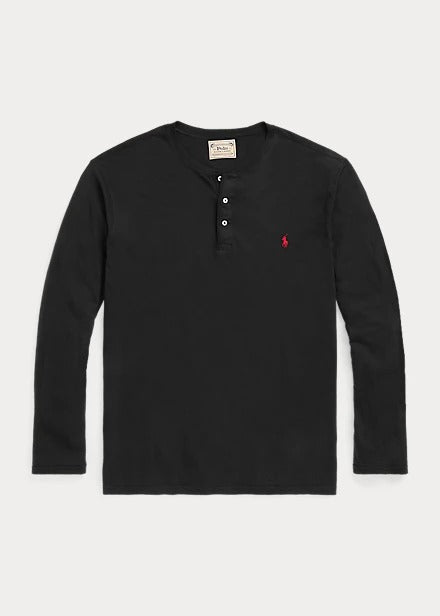 Polo Ralph Lauren Slub Jersey Henley Shirt Long Sleeve T Black XL