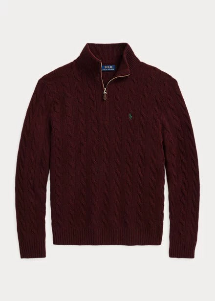 POLO RALPH LAUREN Men's Cable-Knit Wool-Cashmere Sweater XL Wine Burgundy