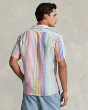 Polo Ralph Lauren Men's Classic Fit Striped Short Sleeve Camp Shirt Pink Medium