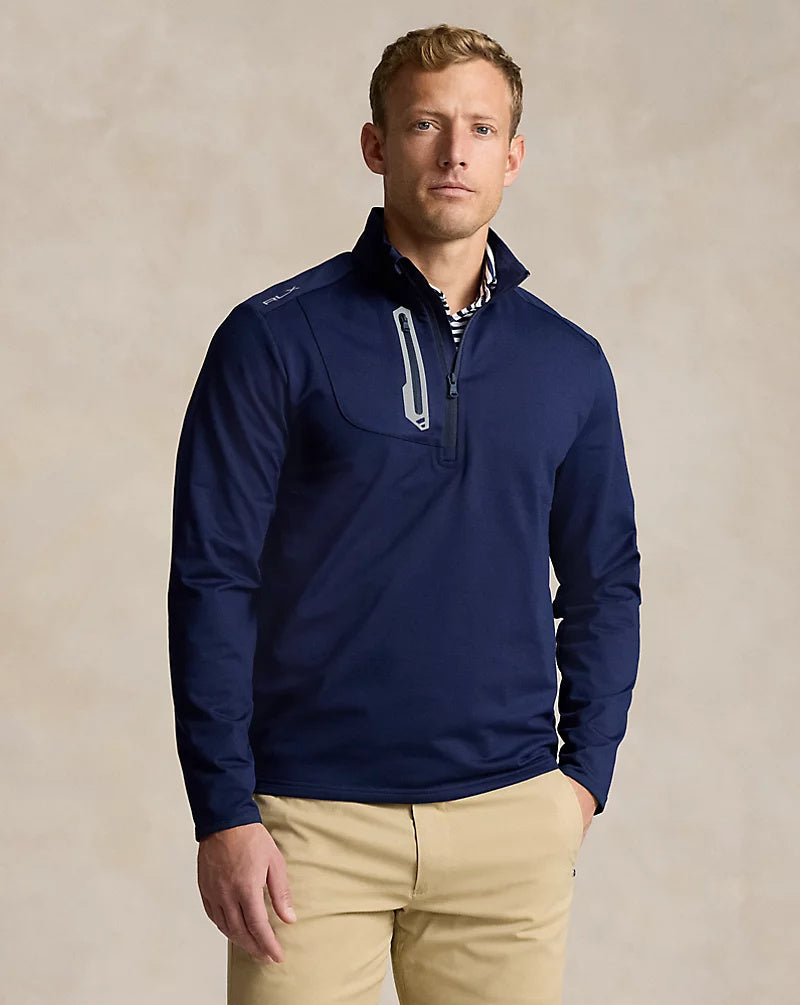 Polo Ralph Lauren RLX Mens Stretch Jersey Quarter Zip Sweatshirt Navy Blue Large