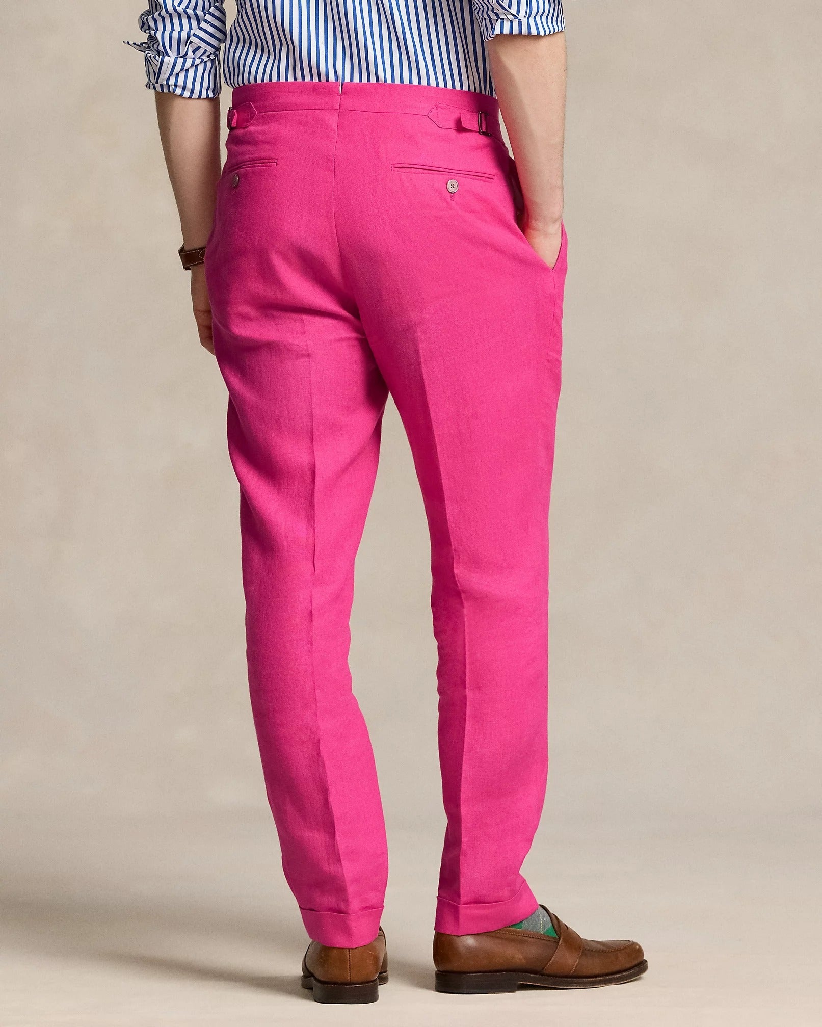 Polo Ralph Lauren Mens Pleated Linen Pants Pink 36 x 33