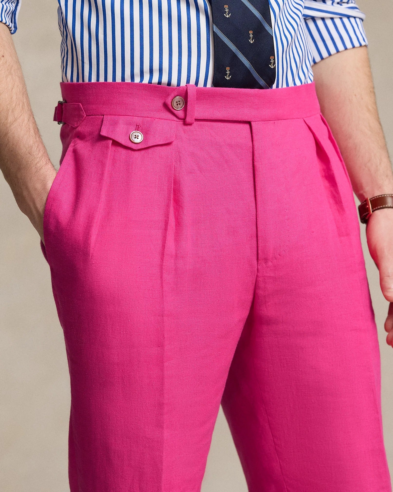 Polo Ralph Lauren Mens Pleated Linen Pants Pink  40 x 34