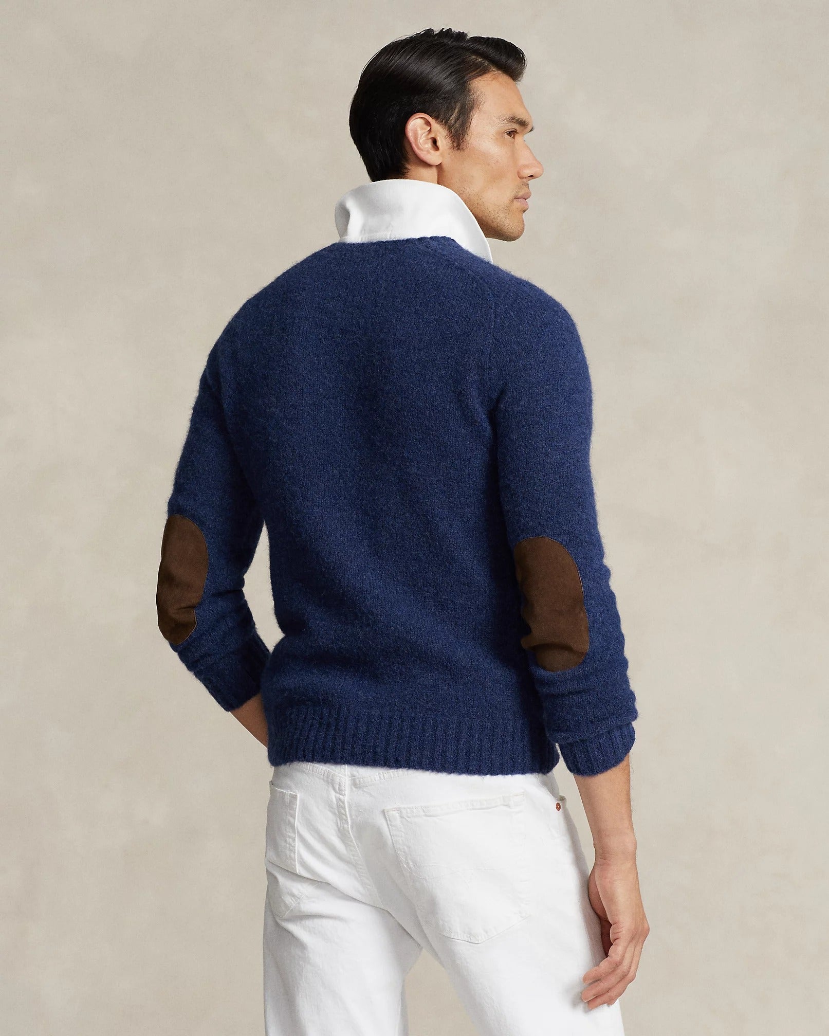 Polo Ralph Lauren Suede Elbow Patch Regular Fit Crewneck Sweater XL Blue WOOL