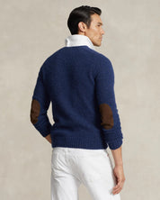 Polo Ralph Lauren Suede Elbow Patch Regular Fit Crewneck Sweater XL Blue WOOL
