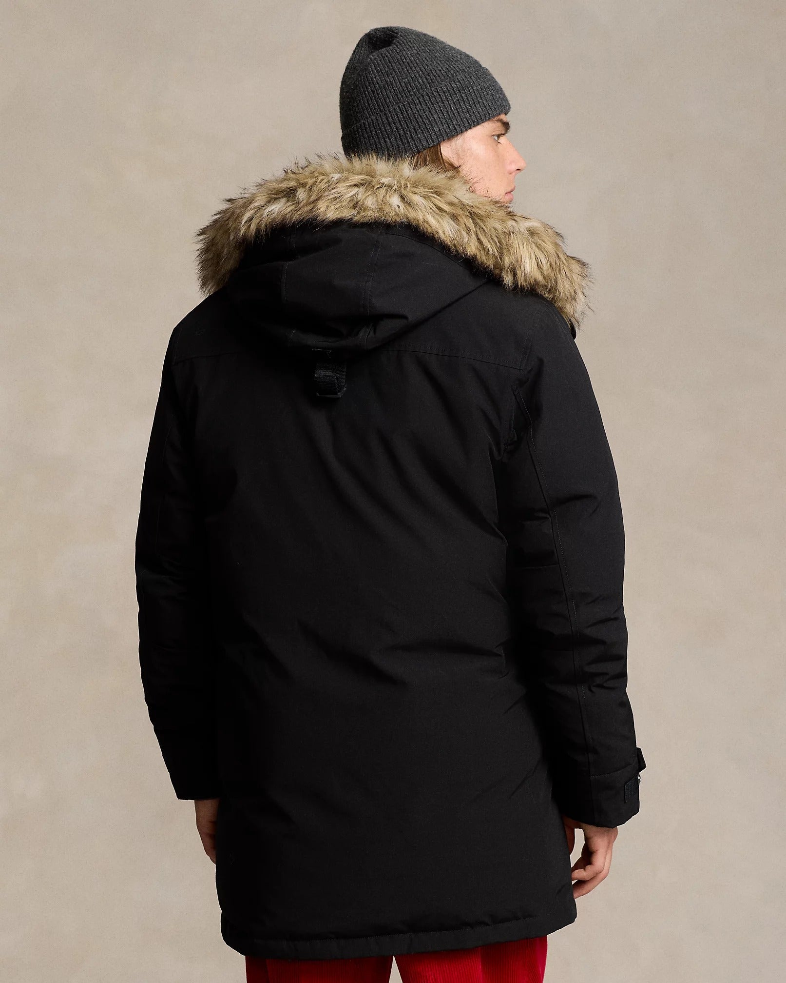 Polo Ralph Lauren Mens Faux Fur Trim Down Parka Coat Medium Black