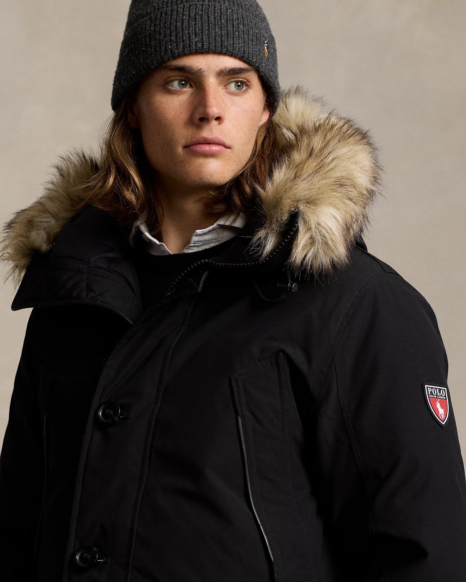 Polo Ralph Lauren Mens Faux Fur Trim Down Parka Coat XL Black