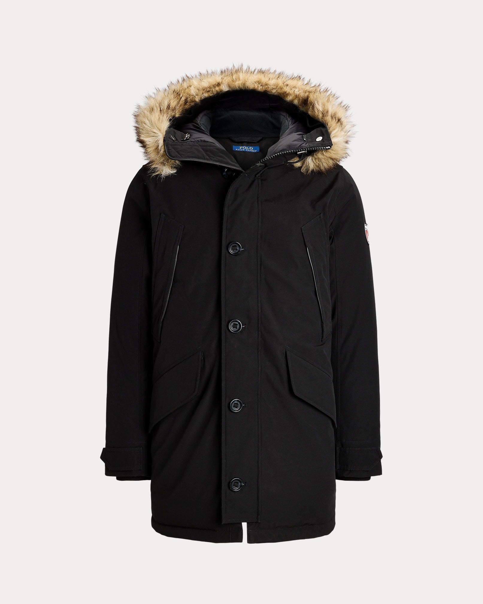 Polo Ralph Lauren Mens Faux Fur Trim Down Parka Coat Medium Black