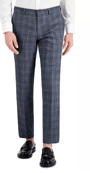 HUGO BOSS Mens Slim-Fit Gray Windowpane Dress Pants 34 x 32 Wool Plaid