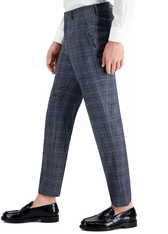 HUGO BOSS Mens Slim-Fit Gray Windowpane Dress Pants 34 x 32 Wool Plaid