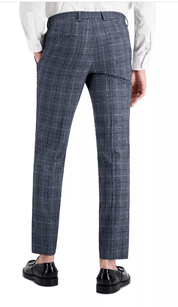 HUGO BOSS Mens Slim-Fit Gray Windowpane Dress Pants 34 x 32 Wool Plaid