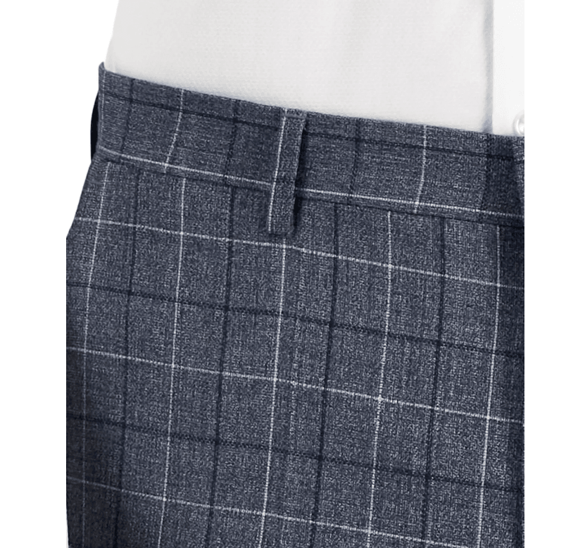 HUGO BOSS Mens Slim-Fit Gray Windowpane Dress Pants 34 x 32 Wool Plaid