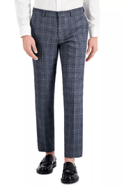 HUGO BOSS Men's Getlin Virgin Wool Check Dress Pants 32 x 32 Navy Blue Plaid