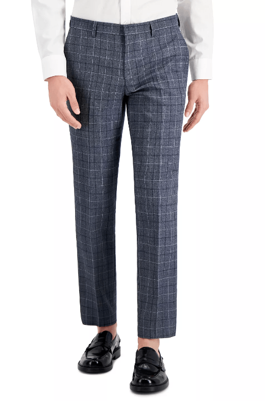 HUGO BOSS Men's Getlin Virgin Wool Check Dress Pants 32 x 32 Navy Blue Plaid