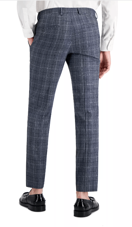 HUGO BOSS Men's Getlin Virgin Wool Check Dress Pants 32 x 32 Navy Blue Plaid