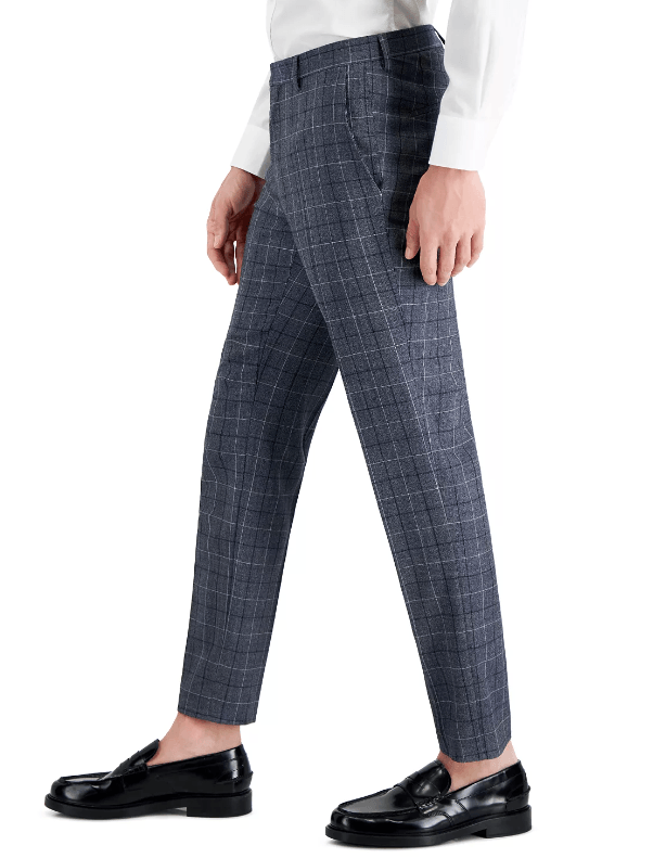 HUGO BOSS Men's Getlin Virgin Wool Check Dress Pants 32 x 32 Navy Blue Plaid