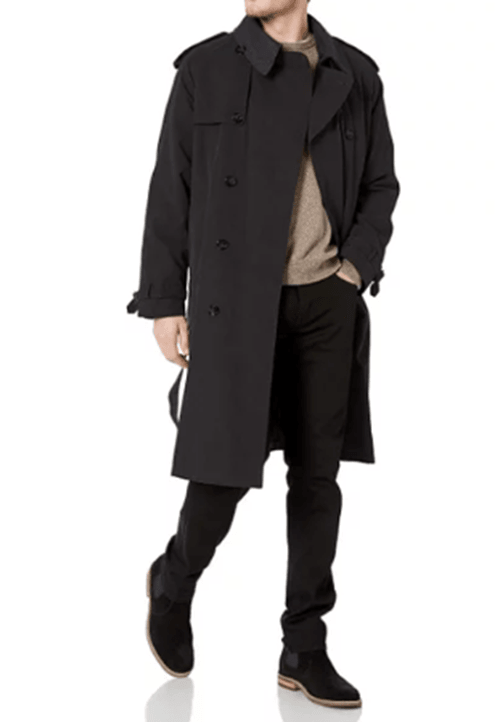 London Fog Men Classic Fit Iconic Belted Trench Raincoat Coat 40R Black