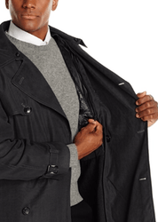 London Fog Men Classic Fit Iconic Belted Trench Raincoat Coat 40R Black