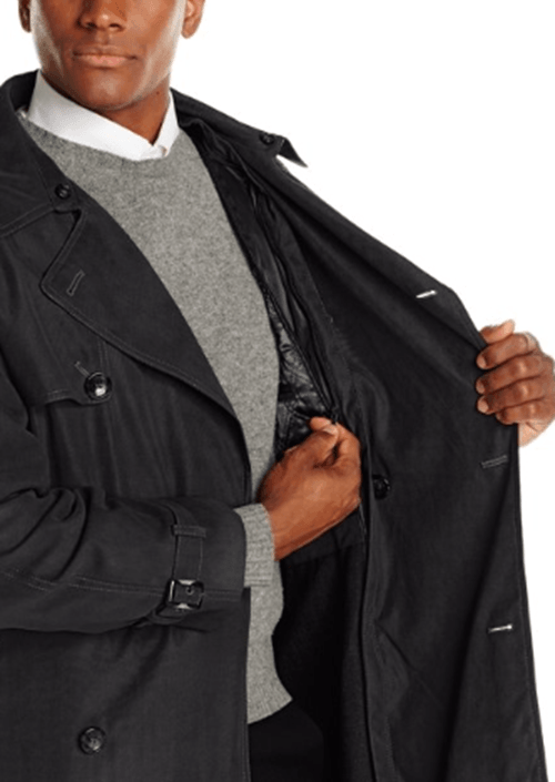 London Fog Men Classic Fit Iconic Belted Trench Raincoat Coat 40R Black
