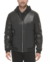 Calvin Klein Mens Faux Leather Bomber Jacket Coat Large Black Solid