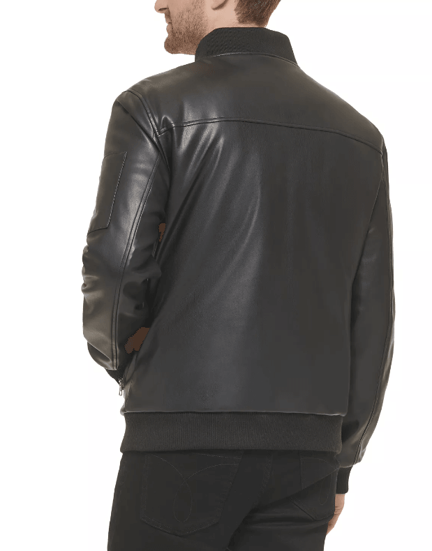 Calvin Klein Men's Faux-Leather Bomber Jacket Black Large