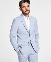 Alfani Mens Slim fit Suit Jacket Blazer 38 S Light Blue Plaid Stretch