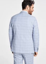 Alfani Mens Slim fit Suit Jacket Blazer 38 S Light Blue Plaid Stretch