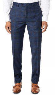 Tallia Men's Slim-Fit Plaid Dress Pants Navy Brown 32 x 30