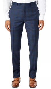 Tallia Mens Slim Fit Plaid Dress Pants Navy Blue Brown 32 x 30