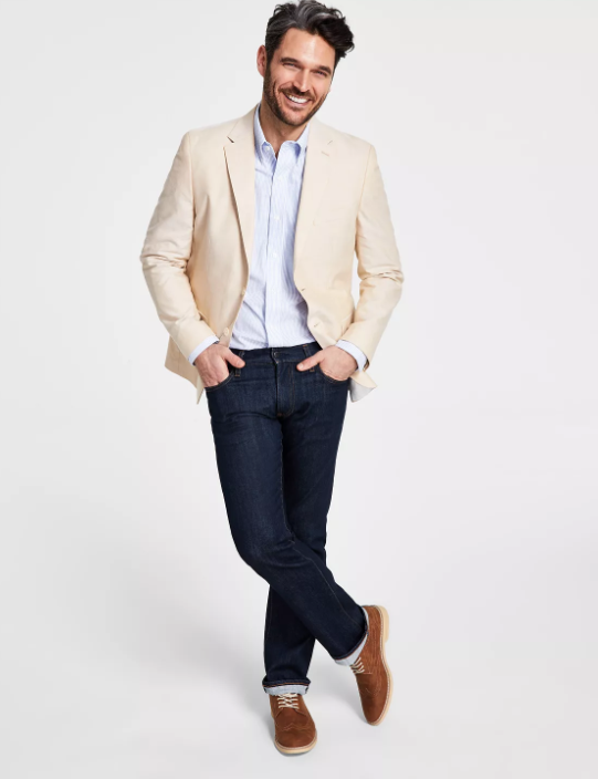 Tommy Hilfiger Men's Modern-Fit Cotton Sport Coat Tan 40L
