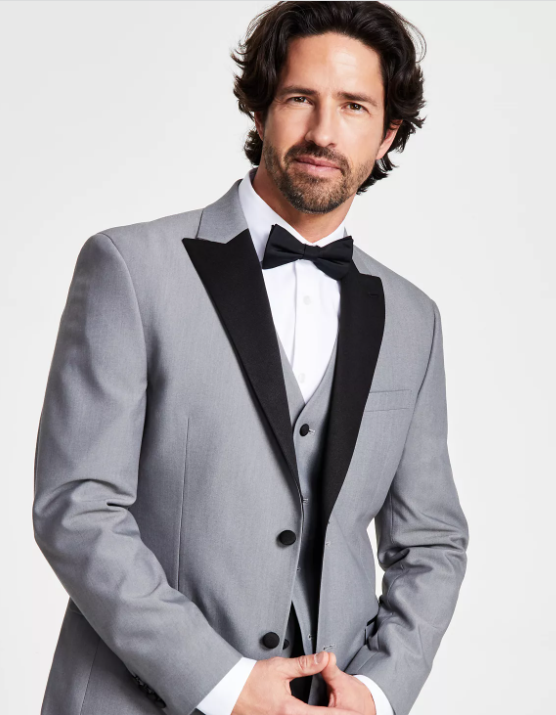 Alfani Men's Slim Fit  Grey Black Suit Tuxedo Jacket 44S