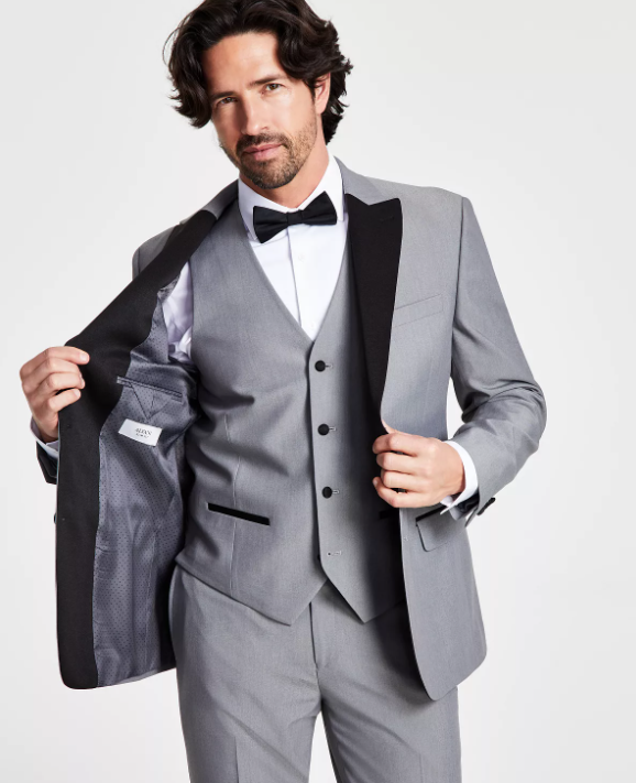 Alfani Men's Slim Fit  Grey Black Suit Tuxedo Jacket 44S