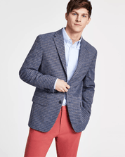 Tommy Hilfiger Mens Modern Fit Blue Brown Check Sport Coat 40R