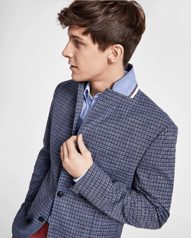 Tommy Hilfiger Men's Modern Fit Check Sport Coat Blue Brown 44L
