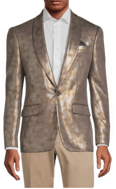 Tallia Mens Slim Fit Metallic Blazer Gold 40S Sport Coat