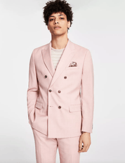 Bar III Mens Slim Fit Double Breasted Suit Jacket Pink 42R Wool Blend