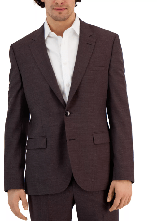 Hugo Boss Men's Modern-Fit Super Flex Suit Jacket 42S Wine Burgundy