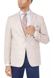 Tallia Mens Slim Fit Linen Pattern Blazer Pink 44L