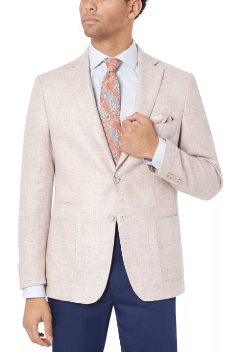 Tallia Mens Slim-Fit Patterned Linen Suit Jacket Pink 40S