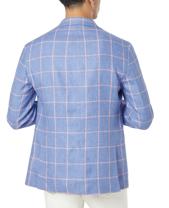 Tallia Mens Slim Fit Linen Blazer Two Button Pink Blue 44L