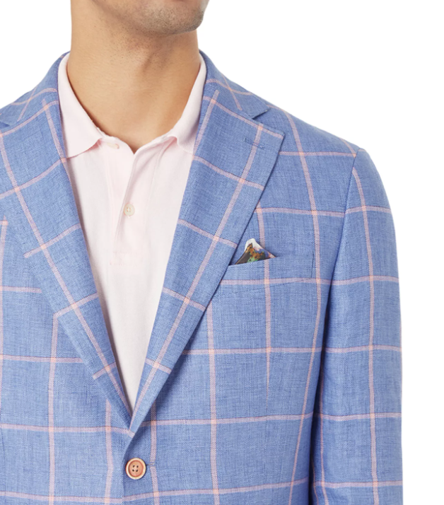 Tallia Mens Slim Fit Linen Blazer Two Button Pink Blue 44L