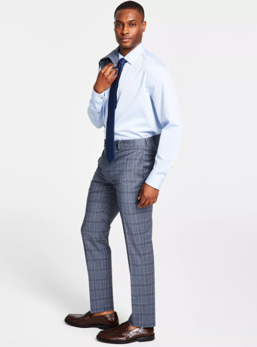 Calvin Klein Mens Slim-Fit Wool Stretch Suit Grey Blue 34 x 32