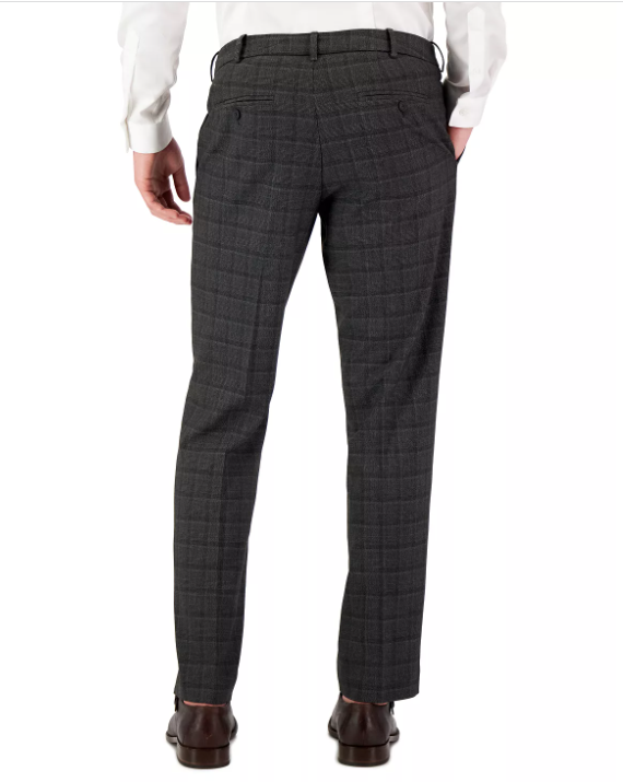 PERRY ELLIS PORTFOLIO Men's Modern Fit Stretch Pants Charcoal Plaid 32 x 30