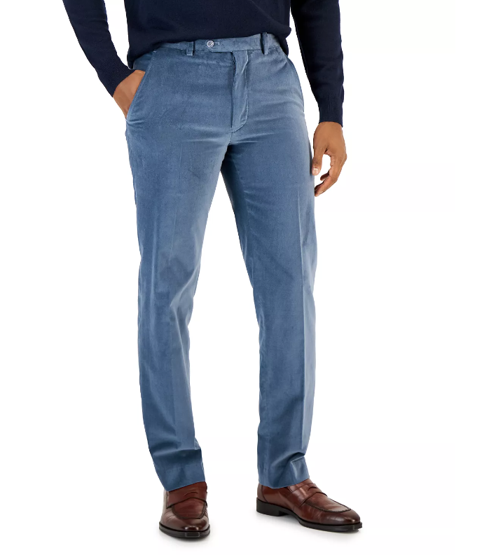 ALFANI Men's Slim-Fit Velvet Dress Pants 28 x 30 Blue